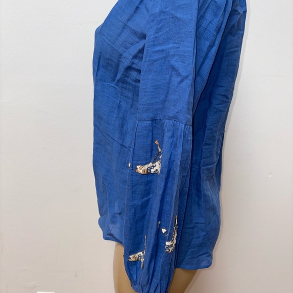 Benaras By Citrus Silk Cotton Blend Blouse Peasant Embroidered Beaded Size Small - Picture 3 of 7